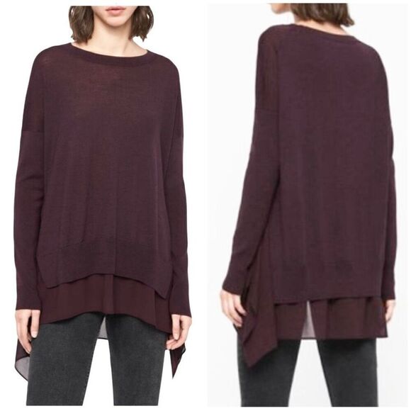Allsaints Purple Libby Crewneck 100% Merino Wool Long Sleeve Tunic Sweater Sz S - Picture 1 of 8